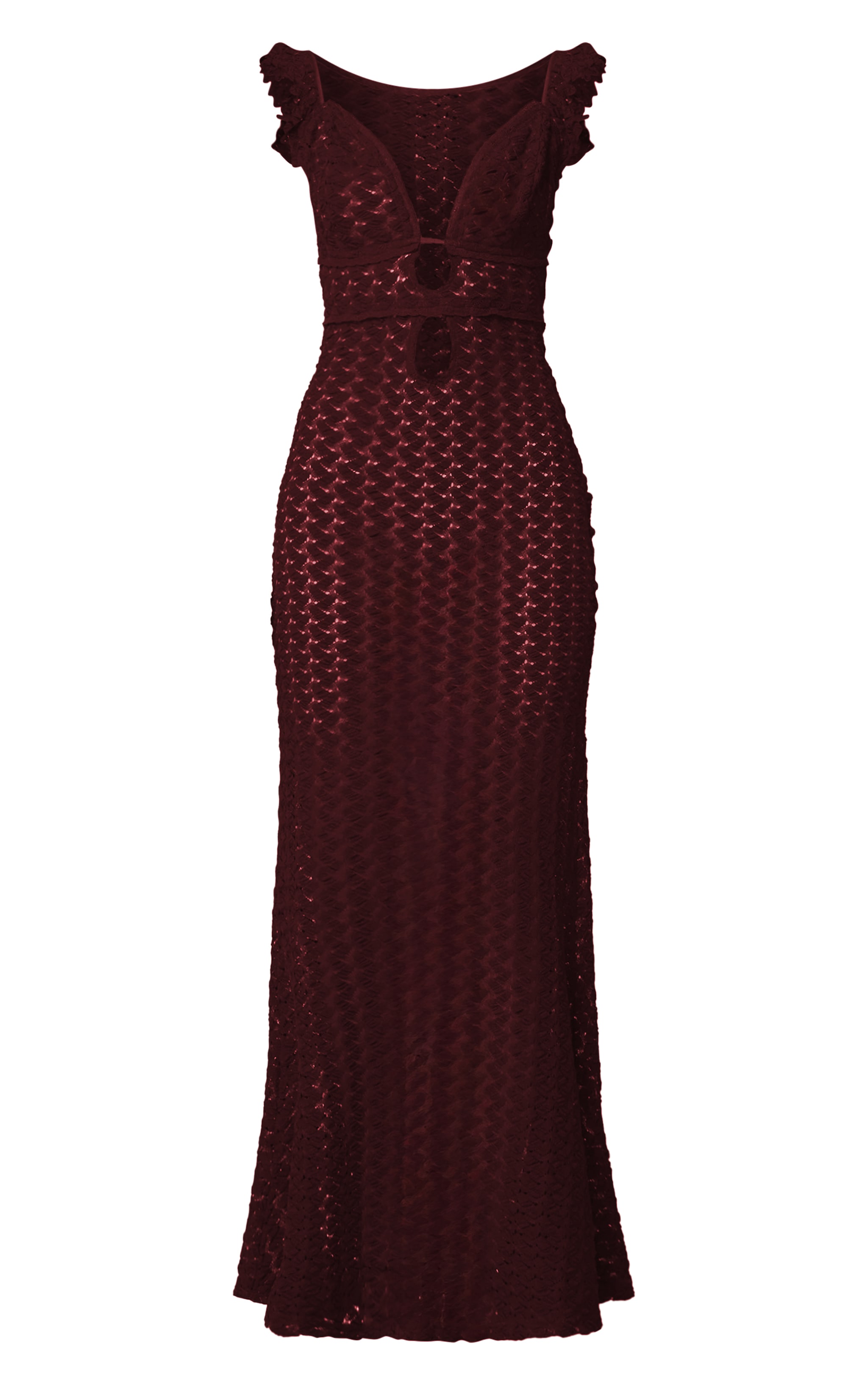 Wine Textured Frill Strap Maxi Dress image 5