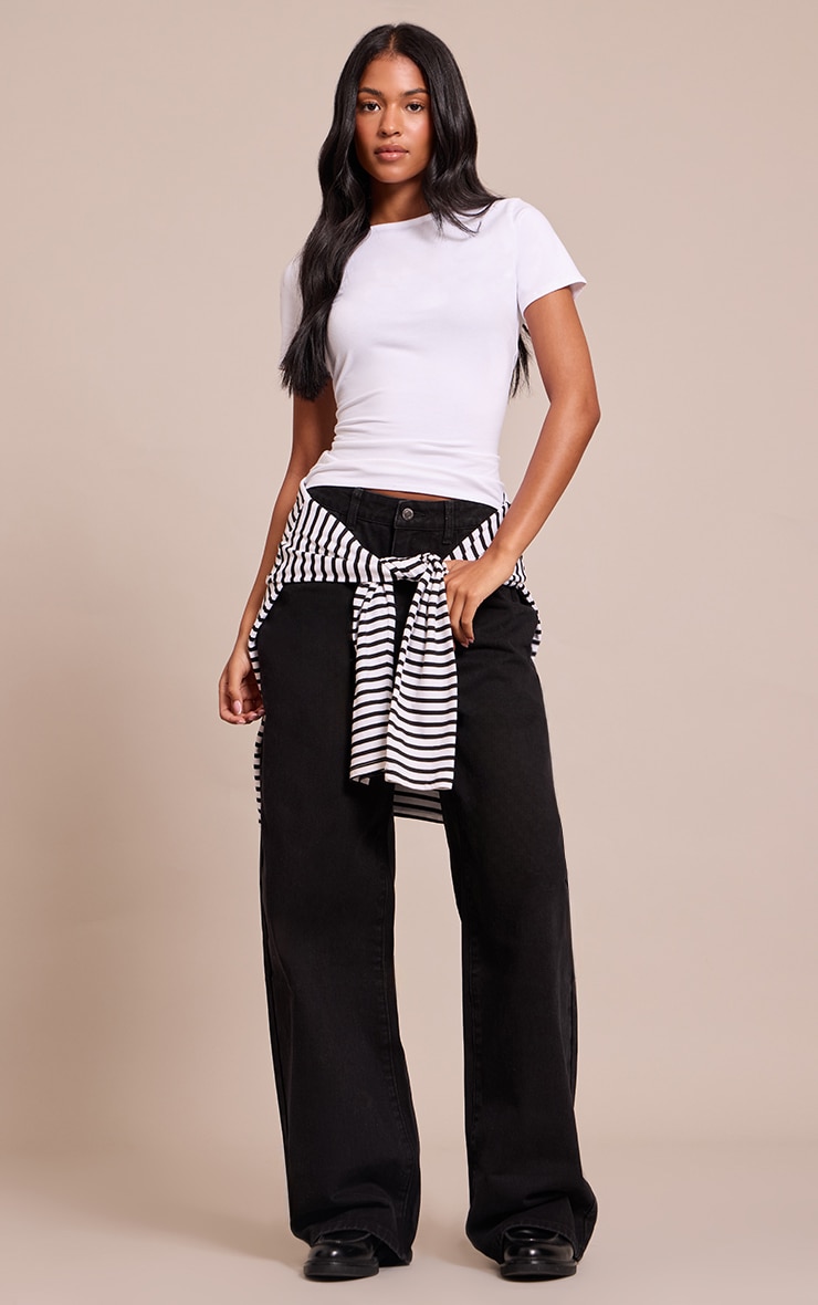 Tall White Cotton Crew Neck Longline Short Sleeve T-shirt image 3