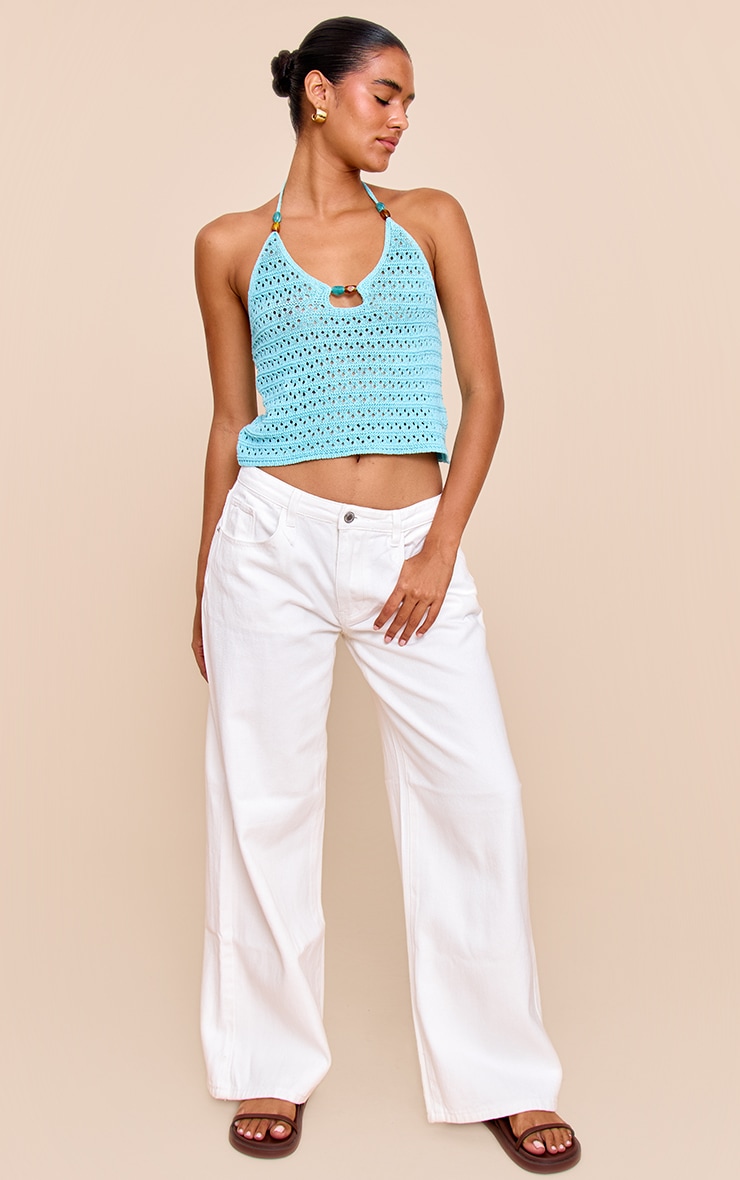 Blue Crochet Bead Detail Halter Top image 3