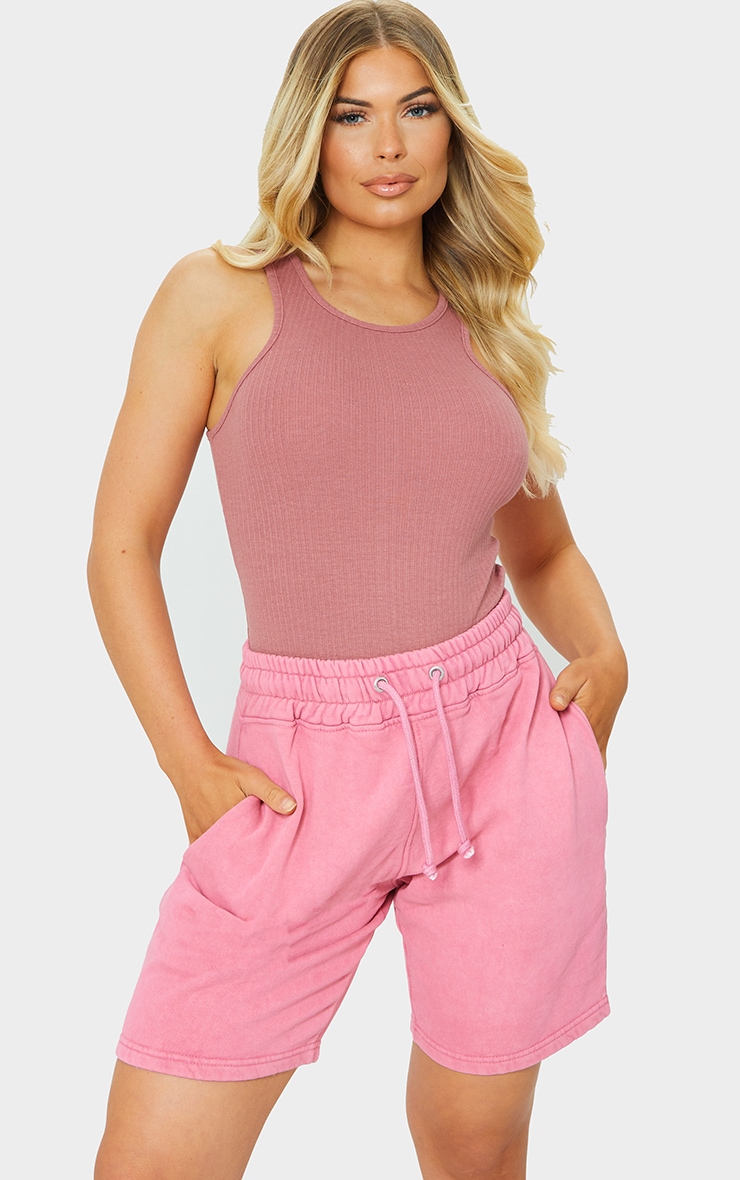 Pink Acid Wash Sweat Short