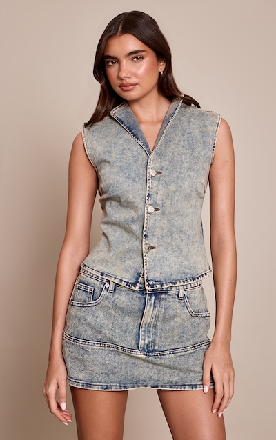 Chemise en jean bleu vintage sans manches