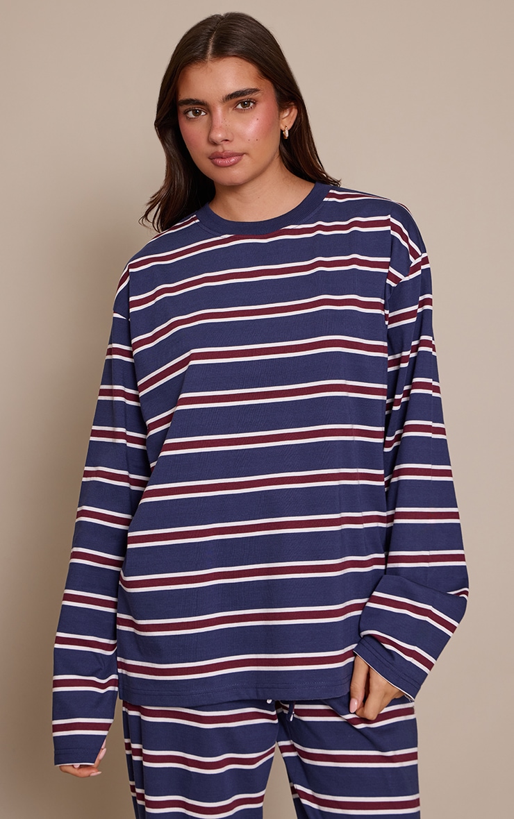 Navy Striped Long Sleeved Top image 1