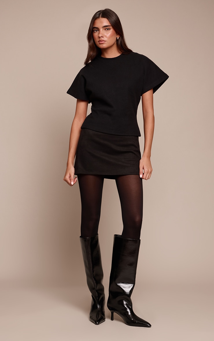 Black Heavy Rib Cinched Waist T Shirt image 3