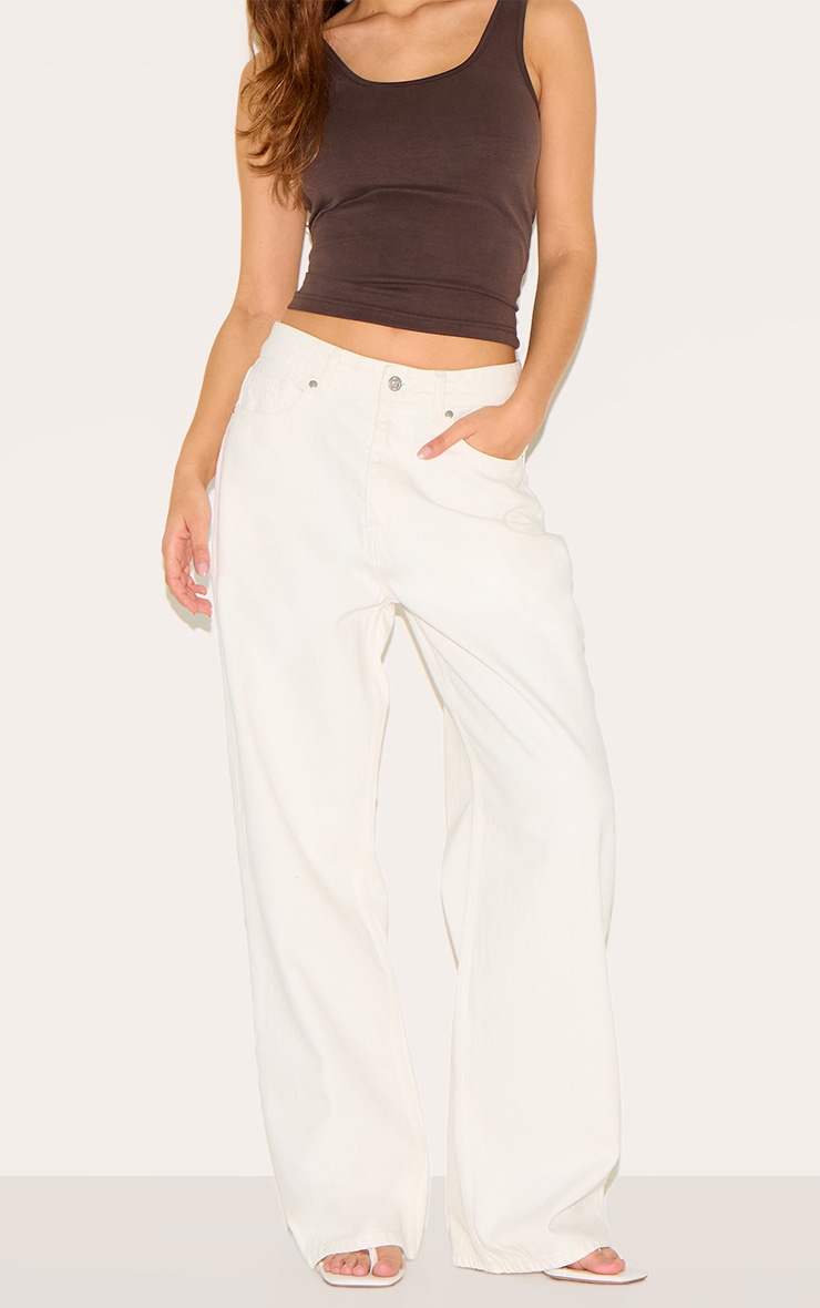 White Mid Rise Wide Leg Jeans image 1