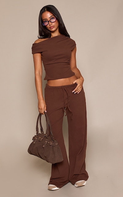 Petite Chocolate Super Soft Wide Leg Drawstring Pants