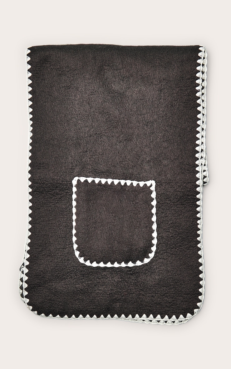 Charcoal Blanket Stitch Contrast Pocketed Scarf image 1