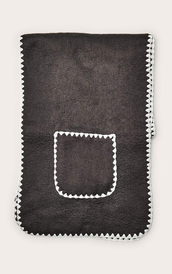 Charcoal Blanket Stitch Contrast Pocketed Scarf
