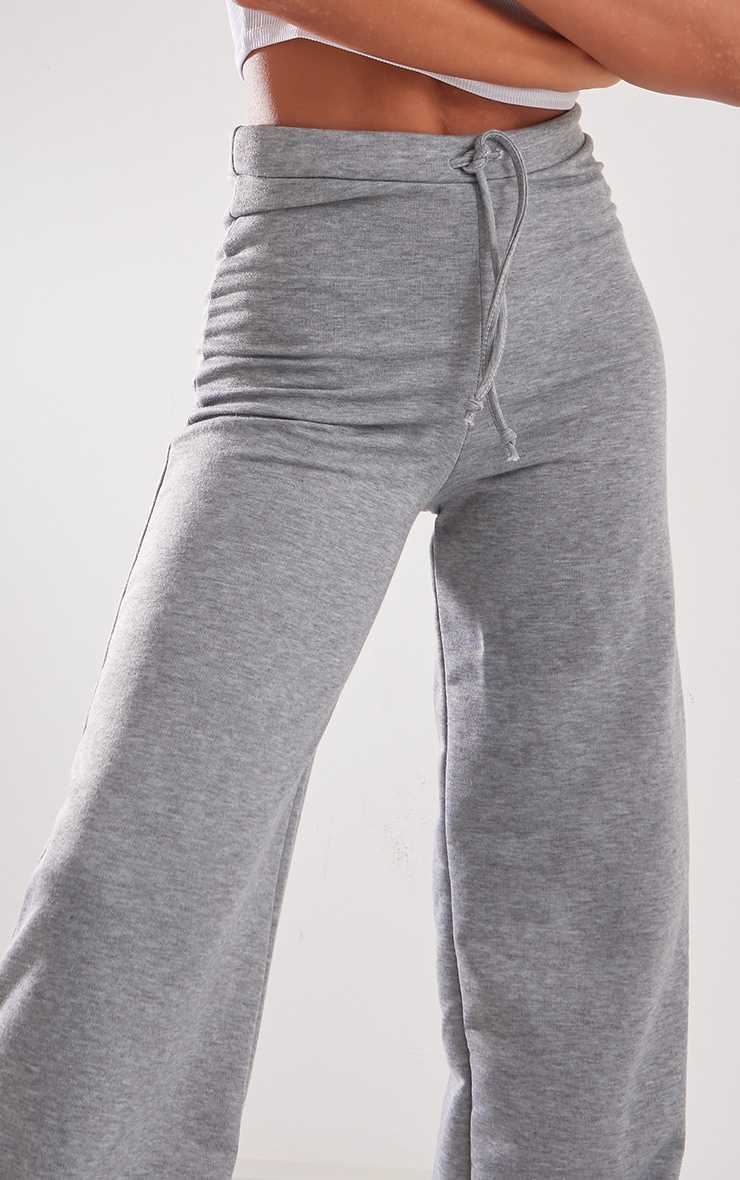 Grey Marl Lightweight Drawstring Waist Wide Leg Joggers image 4
