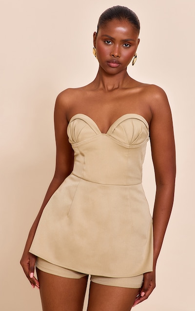 Clay Woven Bust Cup Detail Peplum Playsuit