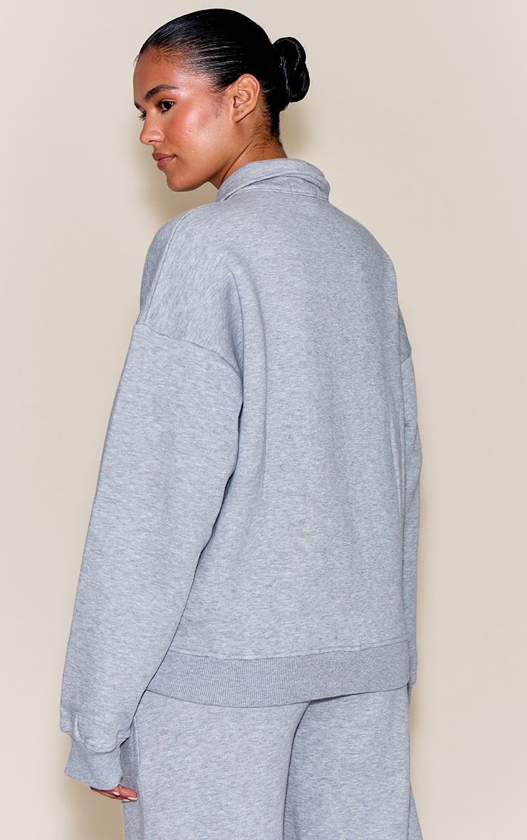 Grey Marl Button Up Long Sleeve Polo Sweatshirt image 2