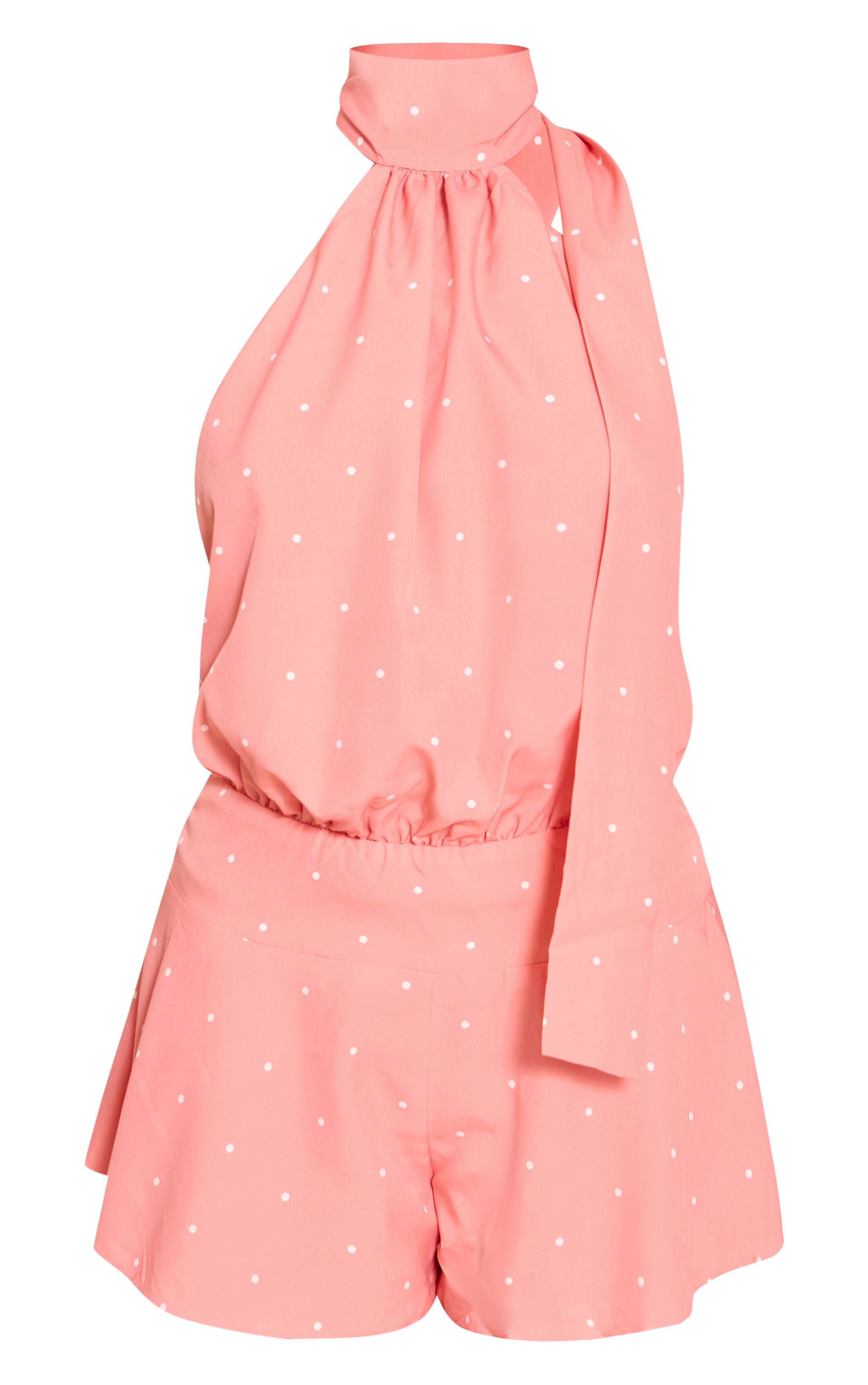 Pink Pokadot Halter Neck Neck Scarf Detail Romper image 5