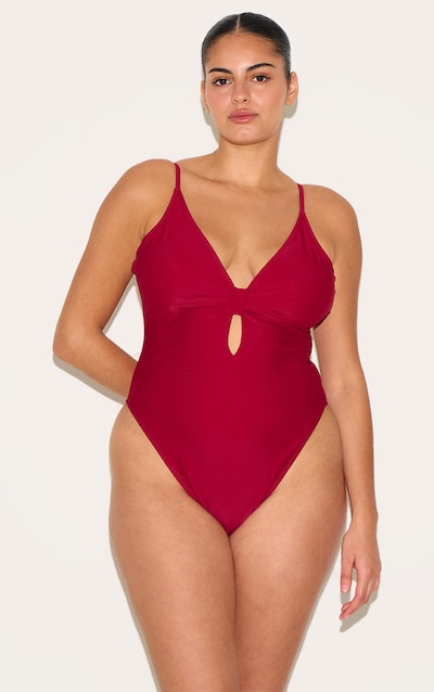 Plus Maillot de bain bordeaux noué devant à découpe