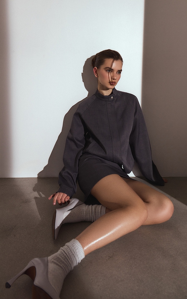 Dark Grey Tailored Moto Jacket