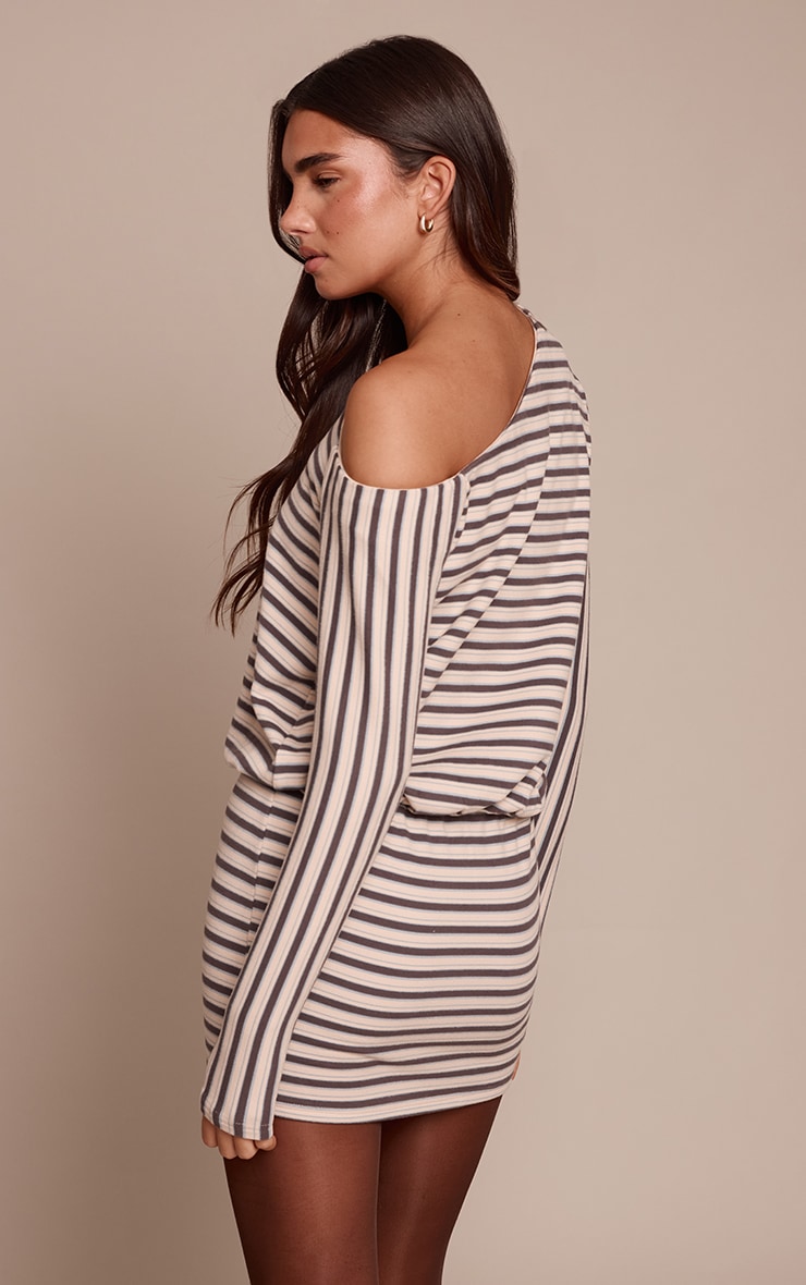 Blue Striped Asymmetric Long Sleeve Bodycon Dress image 2