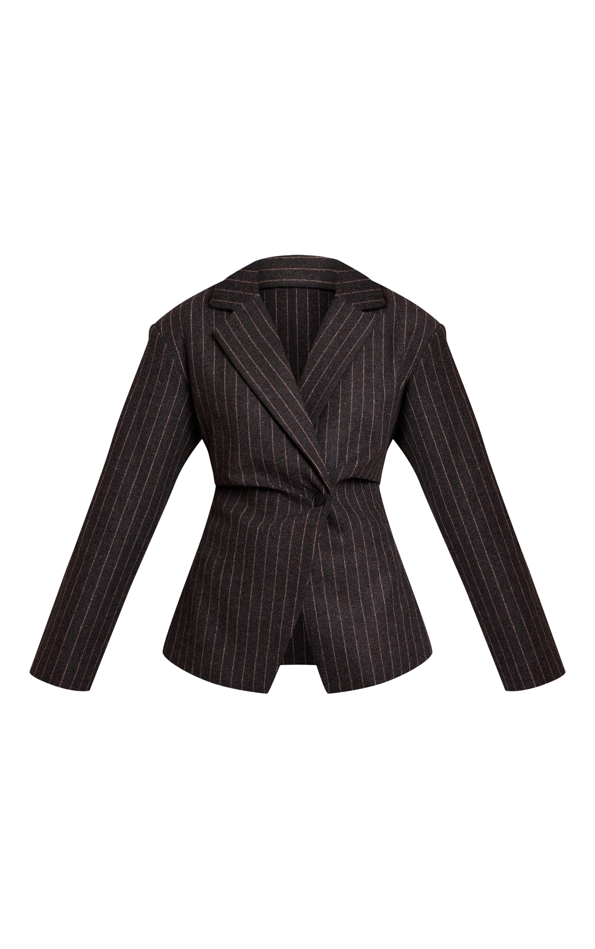 Charcoal Grey Brushed Pinstripe Cinched Waist Blazer image 5