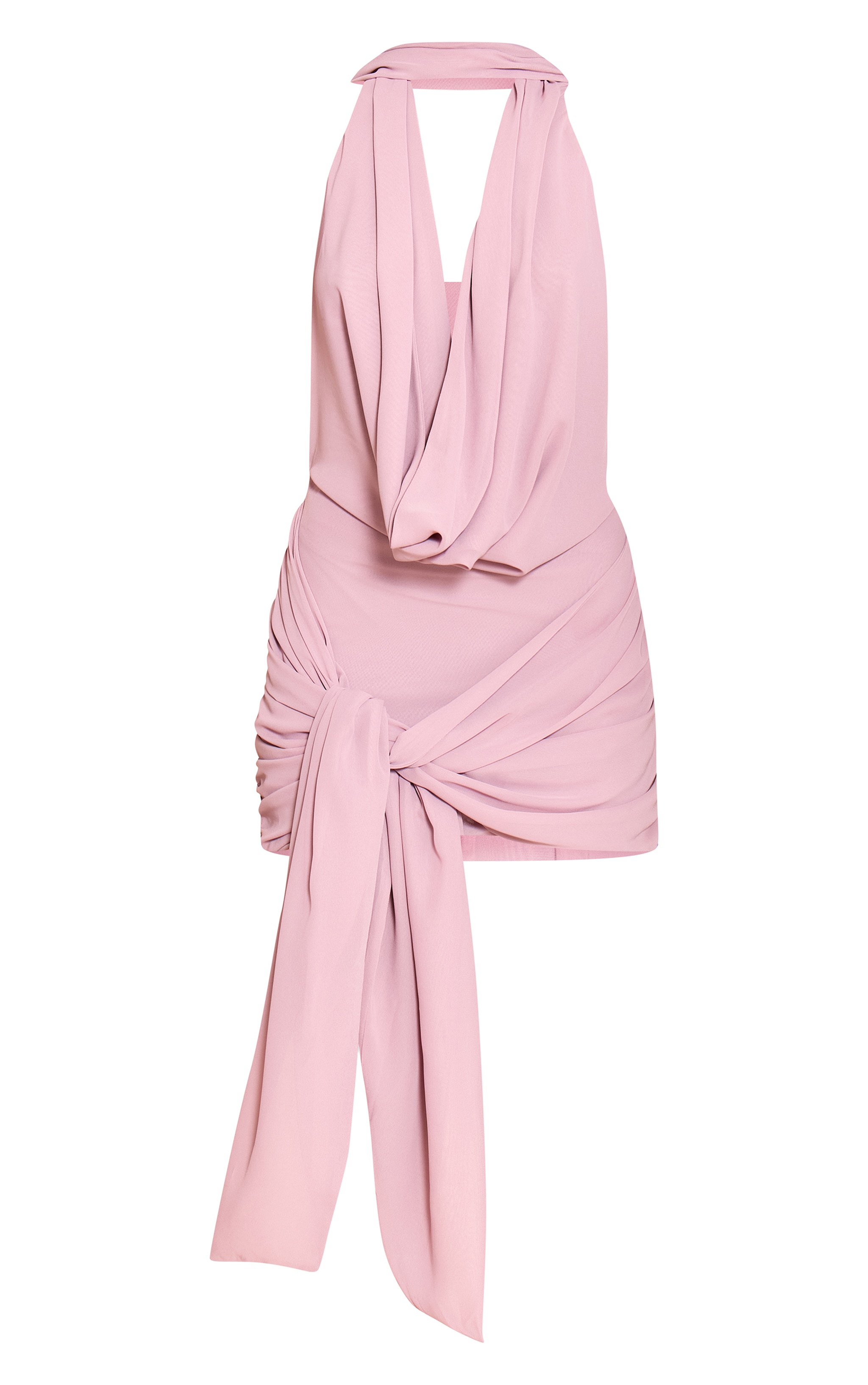 Pink Woven Wrap Halterneck Mini Dress image 5