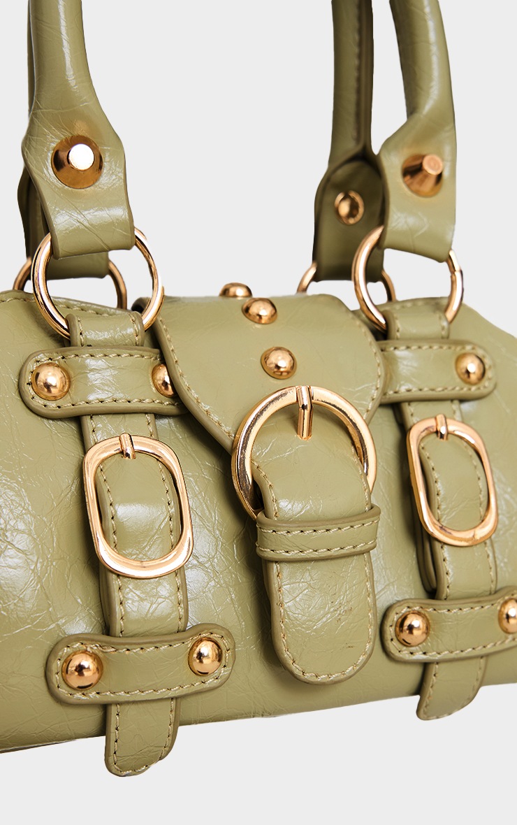 Olive Crinkle PU Buckle Stud Mini Handbag image 3