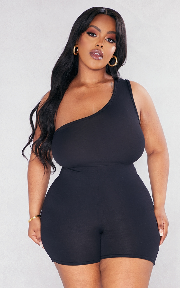 Plus Black One Shoulder Unitard image 3