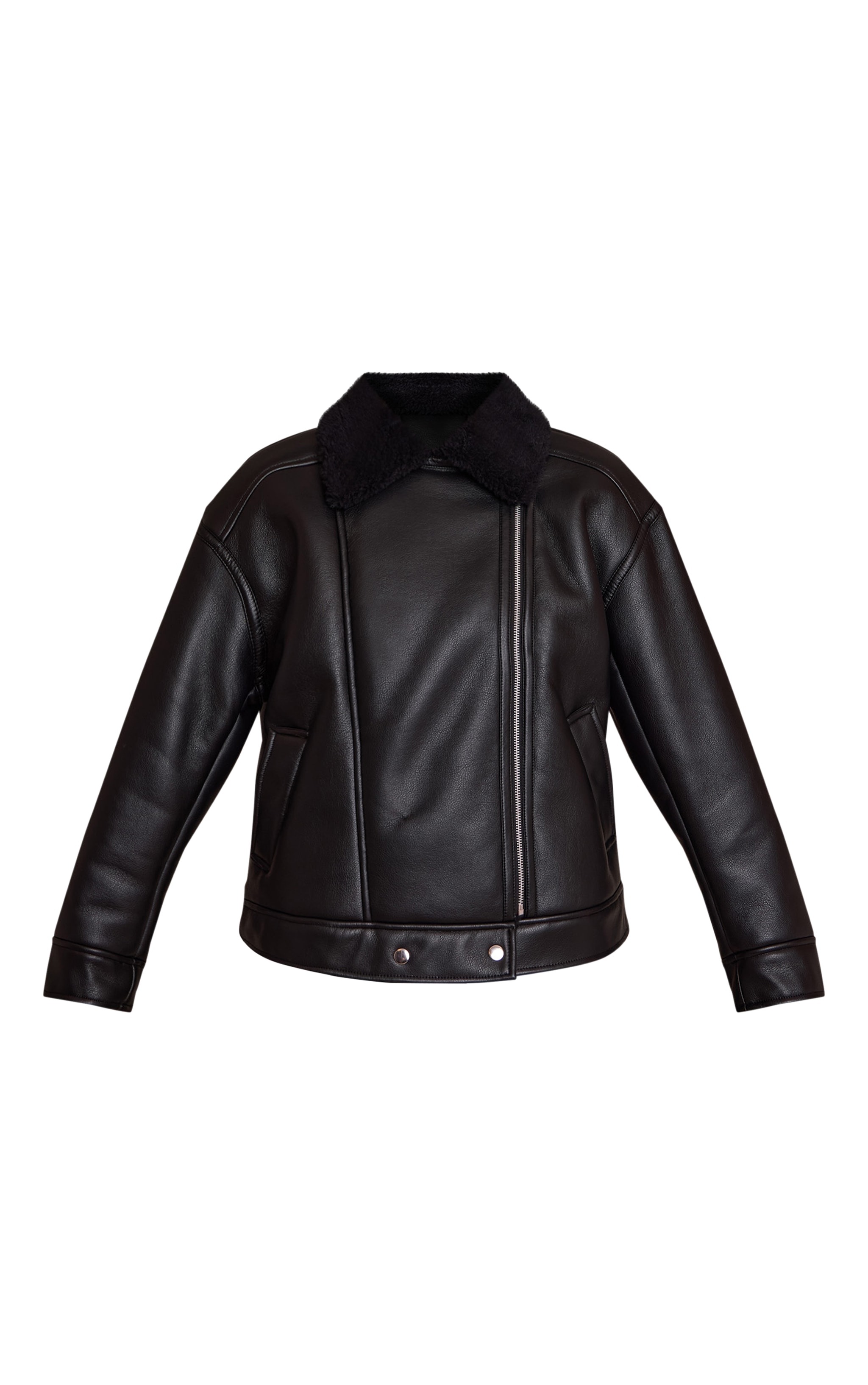 Black Borg Collar Faux Leather Aviator Outerwear PLT IRE