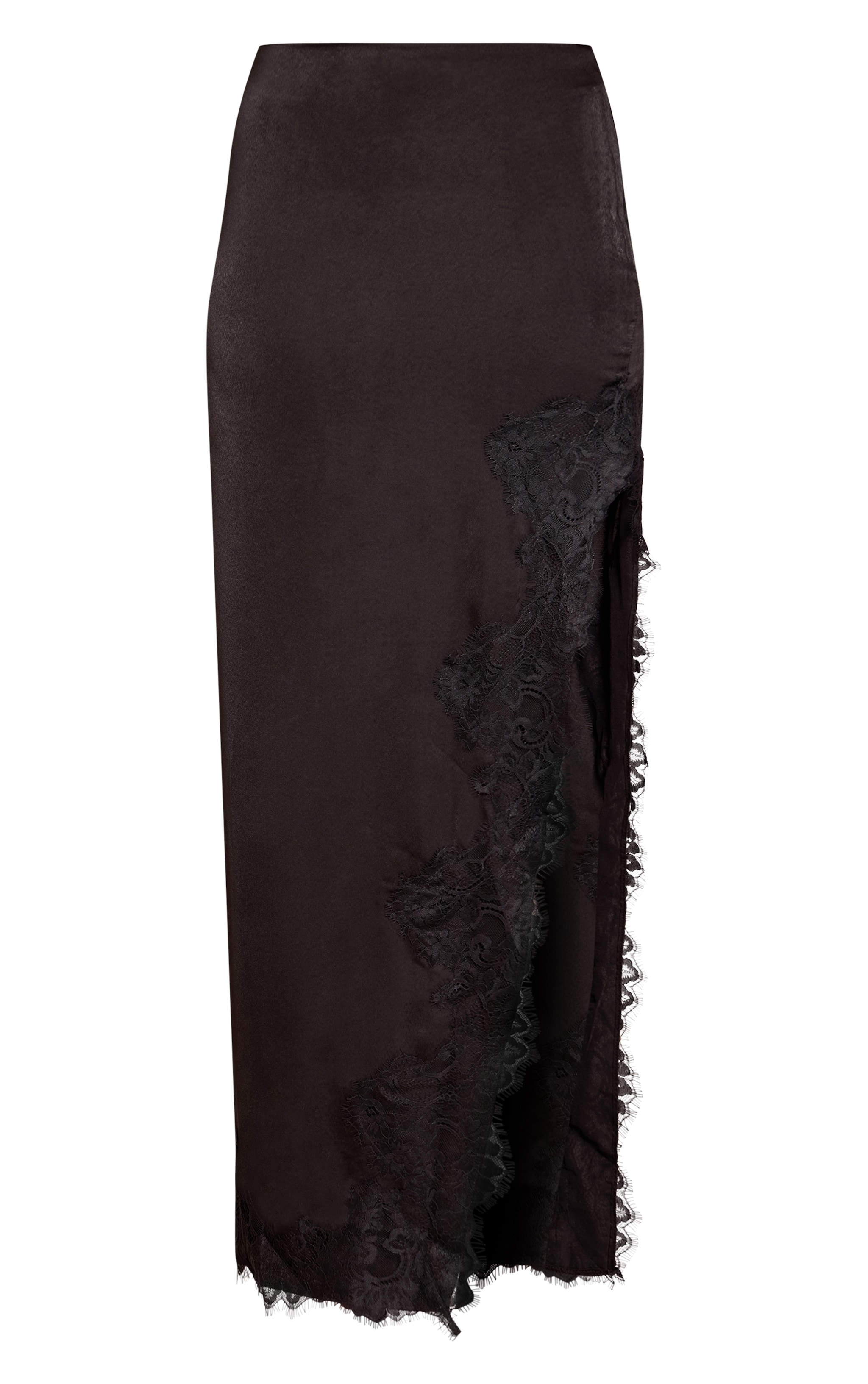 Black Satin Lace Side Split Maxi Skirt image 5