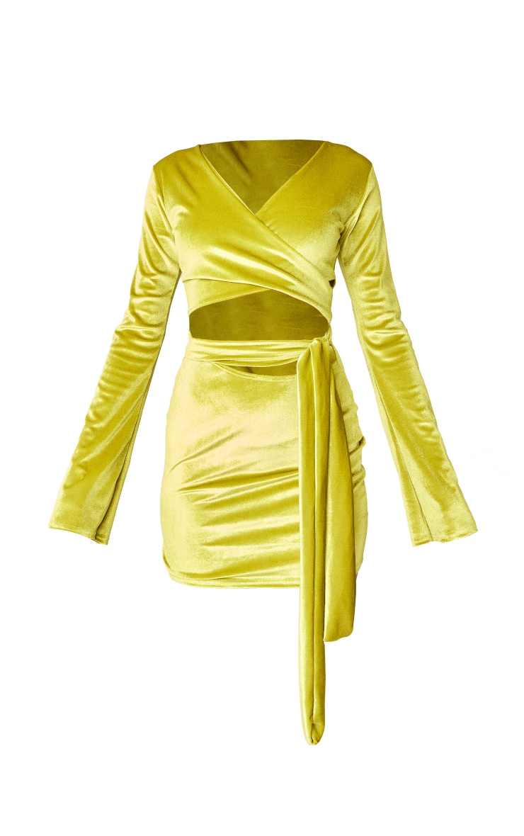 Lime Green Velvet Wrap Around Bodycon Dress Dresses PrettyLittleThing AUS