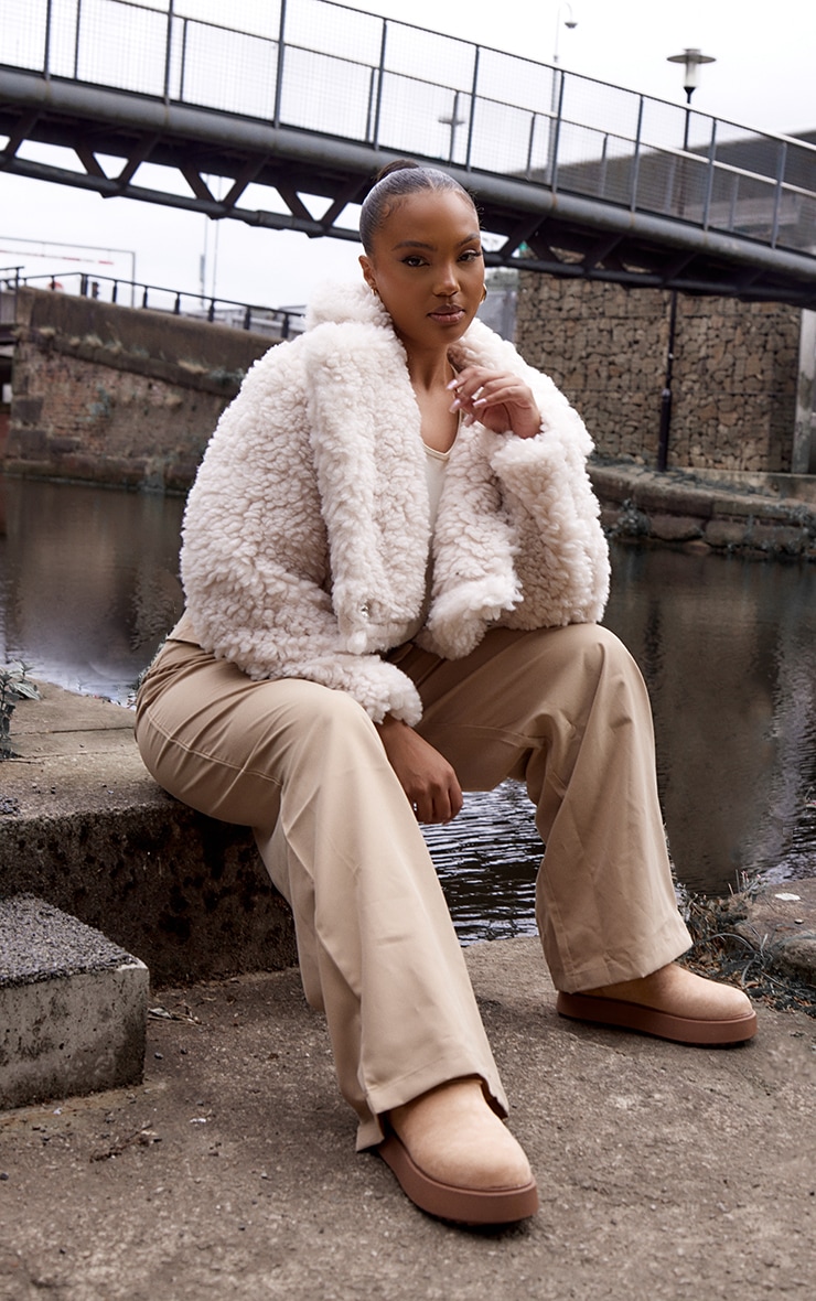 Plus Cream Teddy Faux Fur Cropped Coat image 3