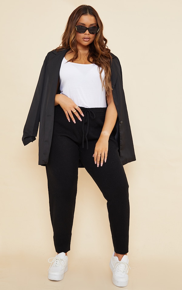 Plus Black Knit Track Pants Plus Size PrettyLittleThing AUS