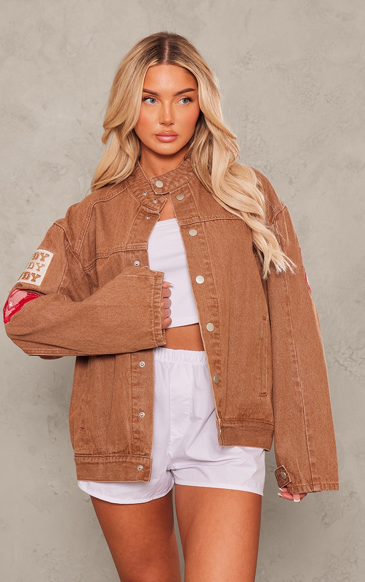 Washed Brown Tennessee Slogan Oversized Denim Jacket image 2