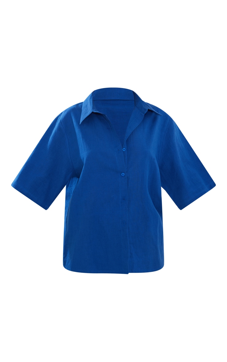 Chemise oversize bleu vif en maille tissée à épaules carrées image 5