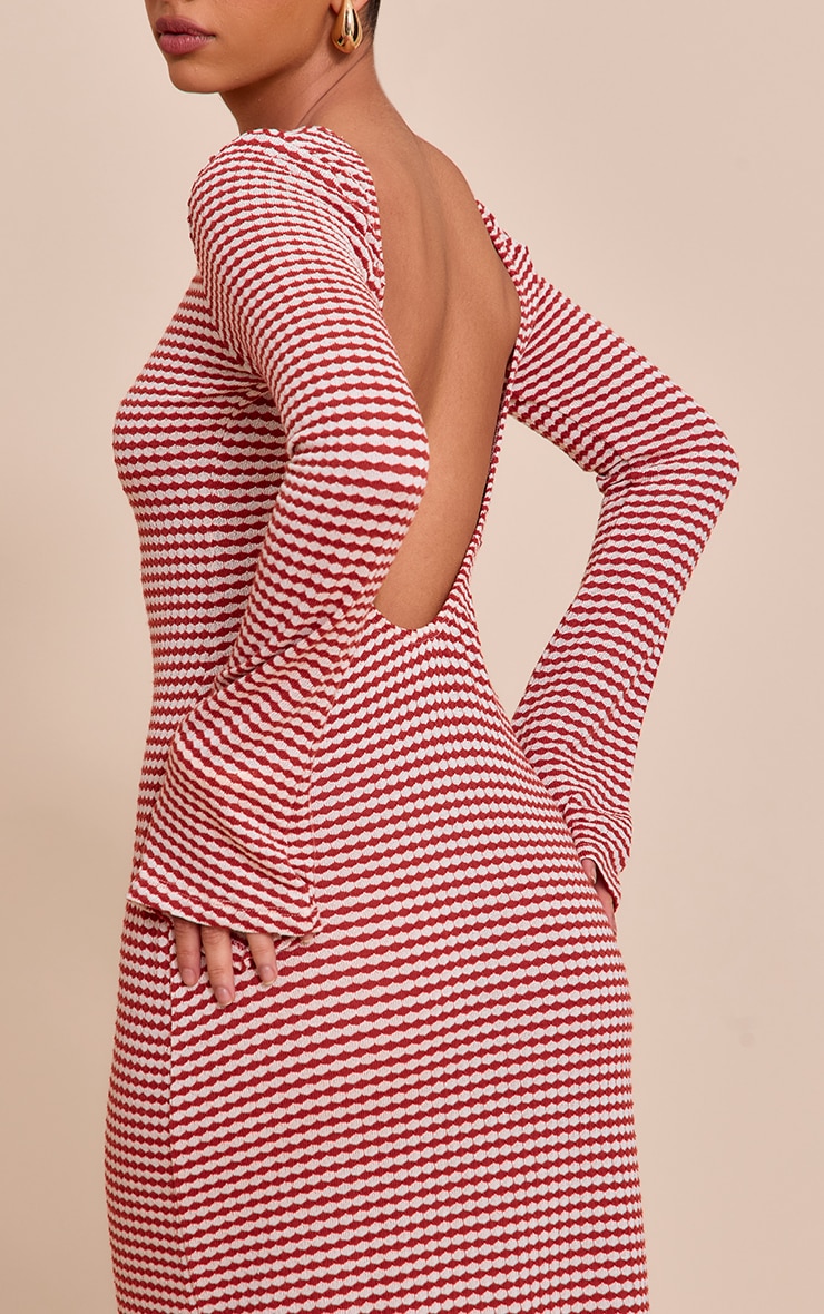 Rust Monochrome Textured Scoop Back Long Sleeve Maxi Dress image 4