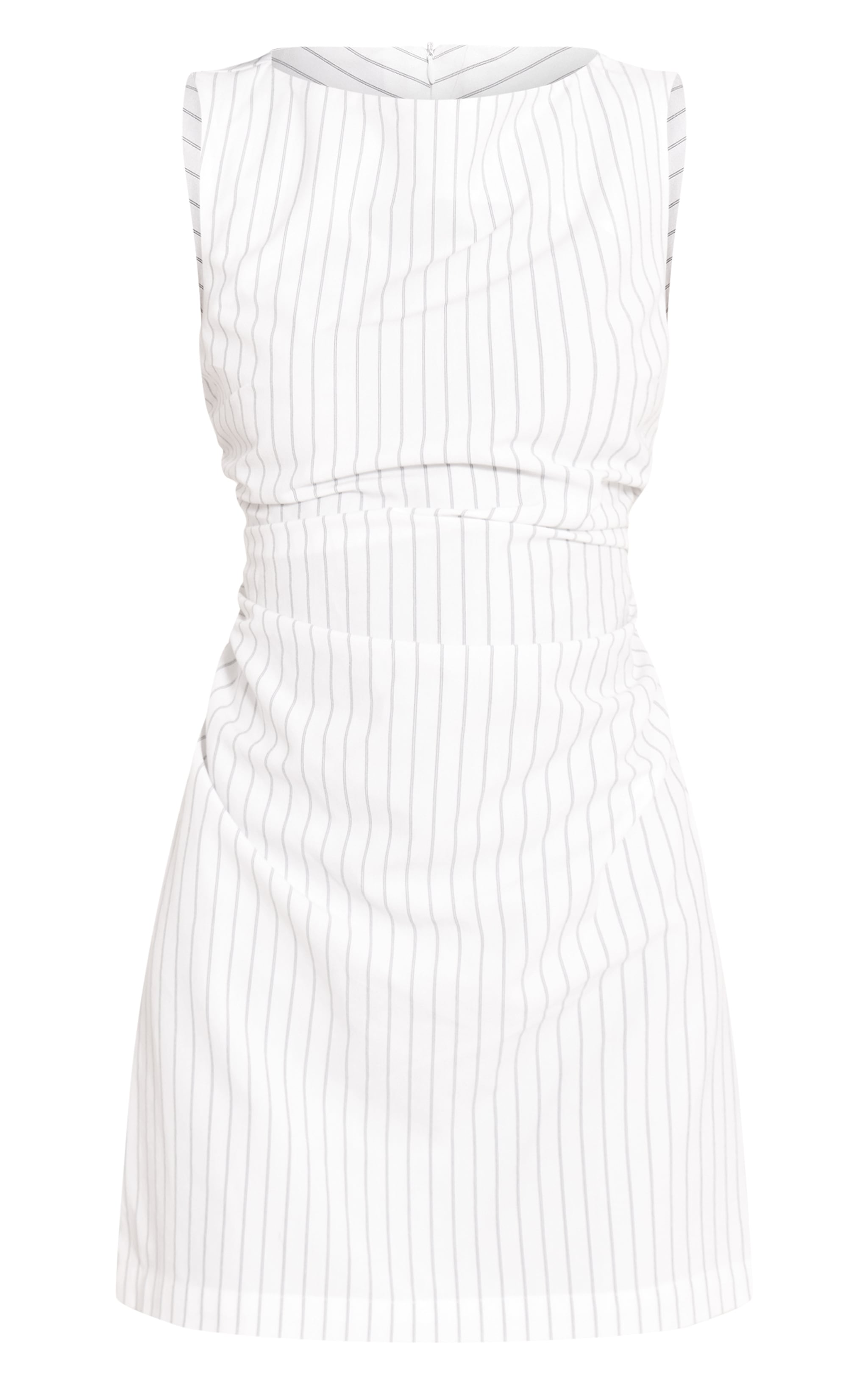 White Pinstripe Ruched Detail Bodycon Dress image 5