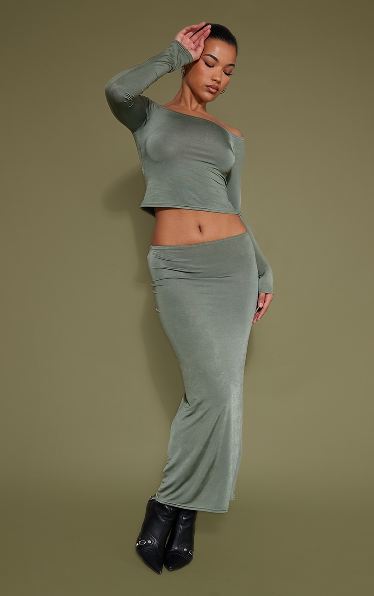 Khaki Slinky Off Shoulder Top image 3