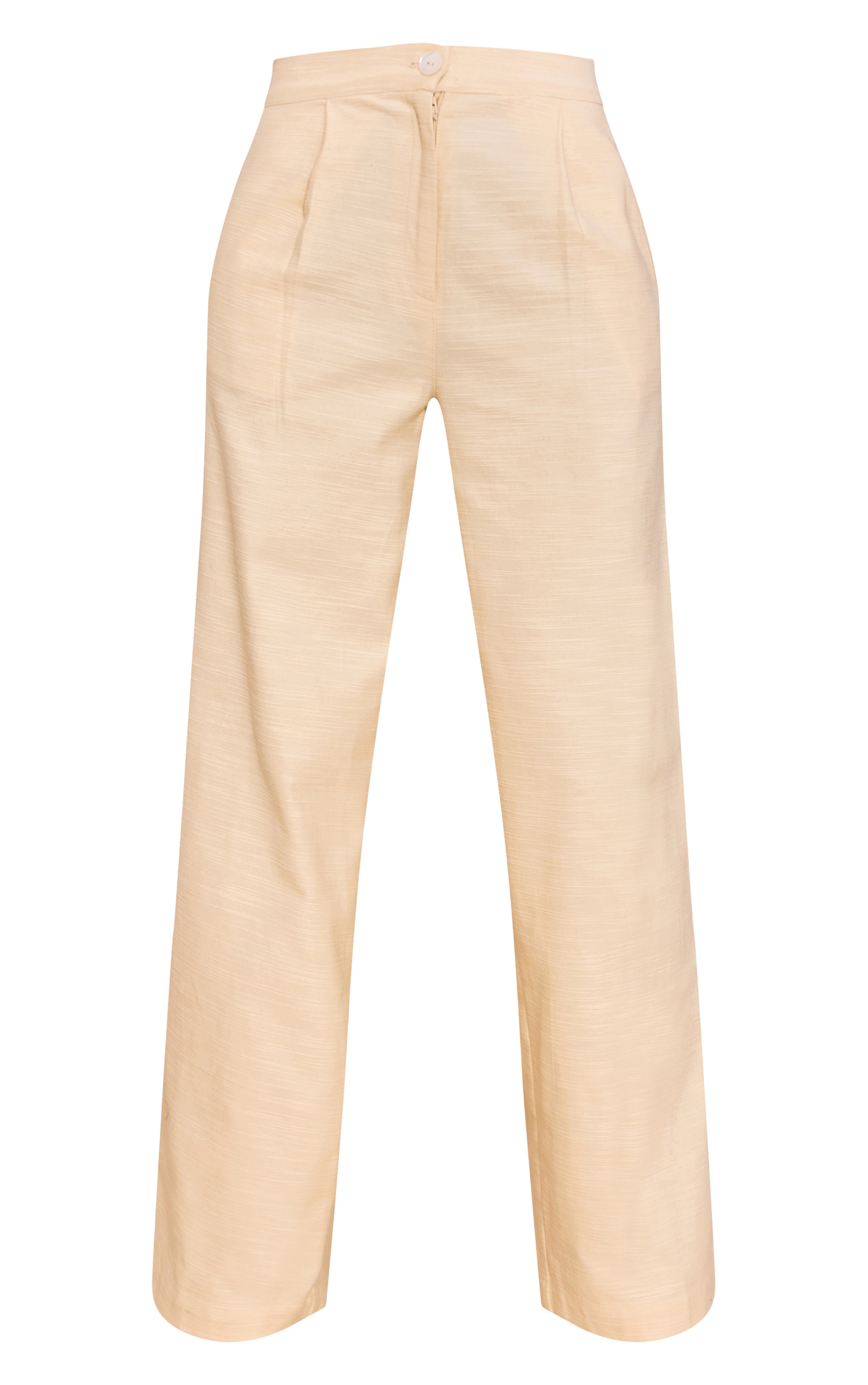 Pantalon large texturé amande plissé à taille mi-haute image 5