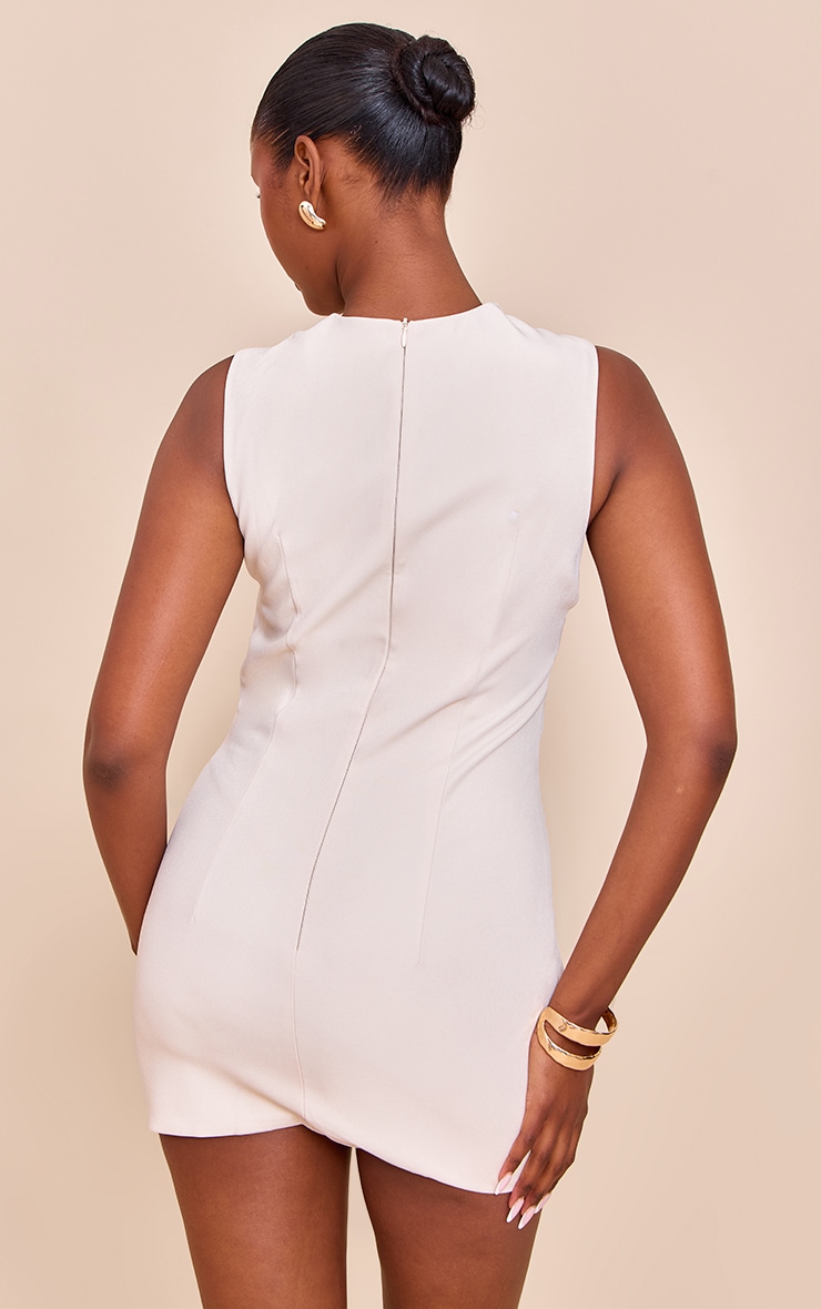 Almond Woven Collarless Mini Dress image 2