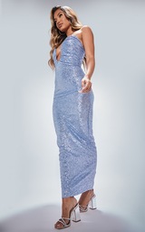 Baby Blue Metallic Wire Detail Bandeau Maxi Dress 3