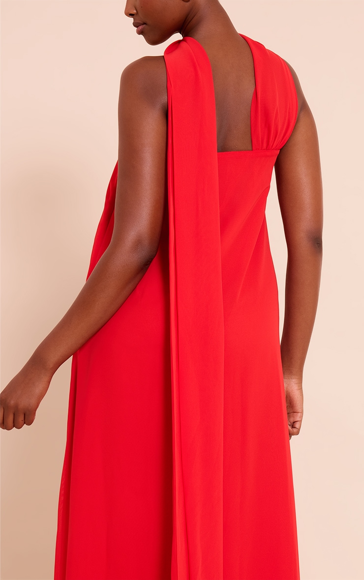 Red Chiffon Scarf Detail Bandeau Column Dress image 4