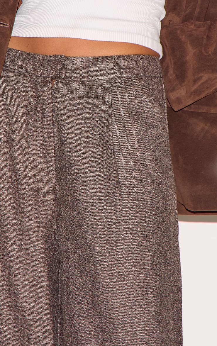 Brown Herringbone Mid Rise Tailored Pants image 4