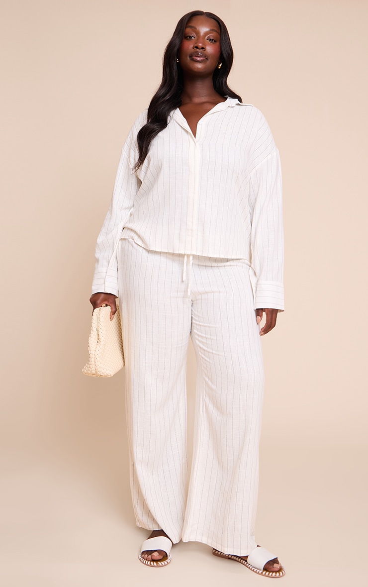 Plus Cream Pinstripe Casual Pants image 1