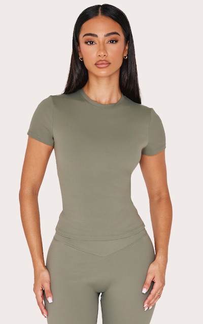 Petite Top de sport long en Sculpt vert olive à manches courtes