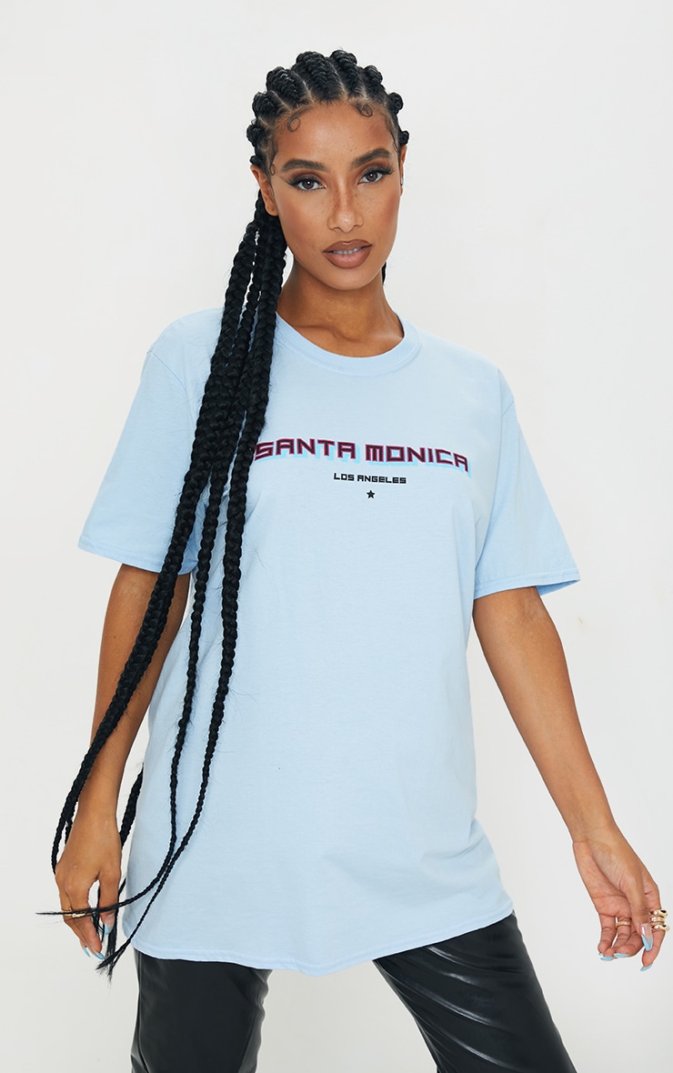 Baby Blue Santa Monica Printed T Shirt