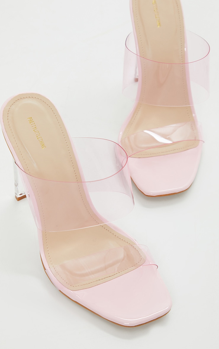 Pink Wide Fit Tinted Clear Twin Strap Mule Heels image 4