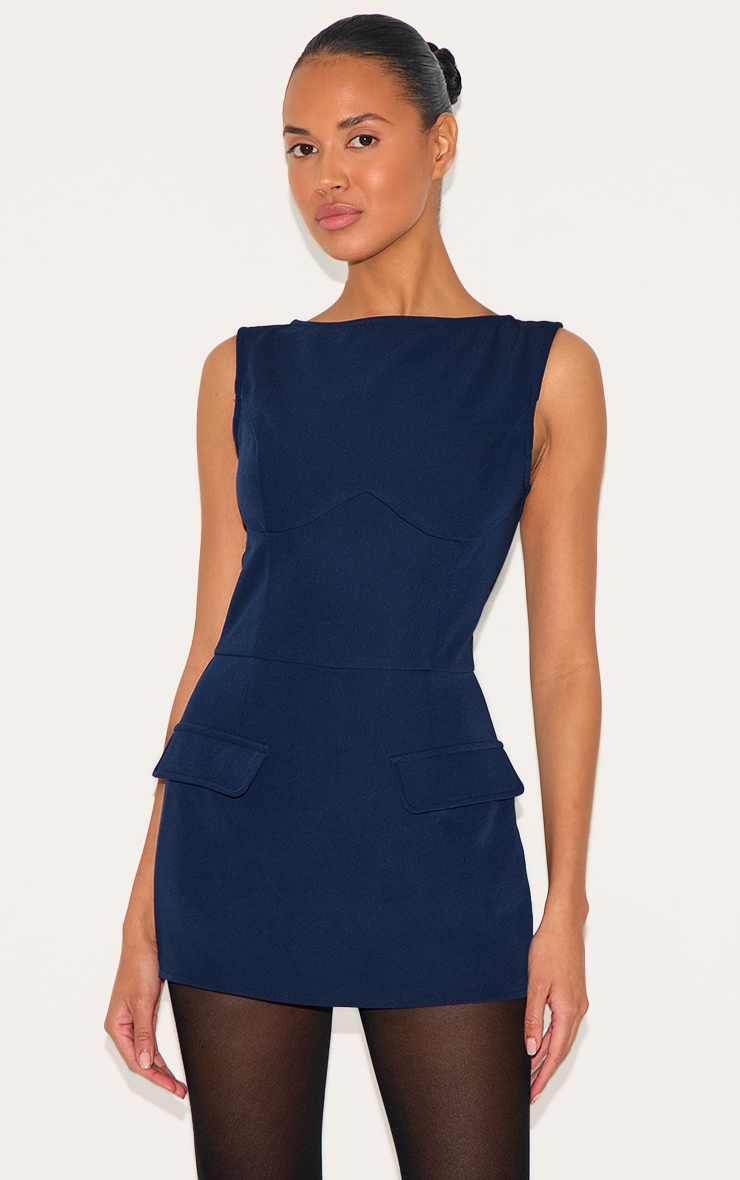 Navy Woven Pocket Detail Sleeveless Skort Romper image 2