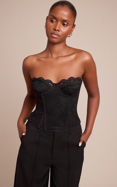 Black Lace Hook And Eye Detail Bonded Bandeau Corset