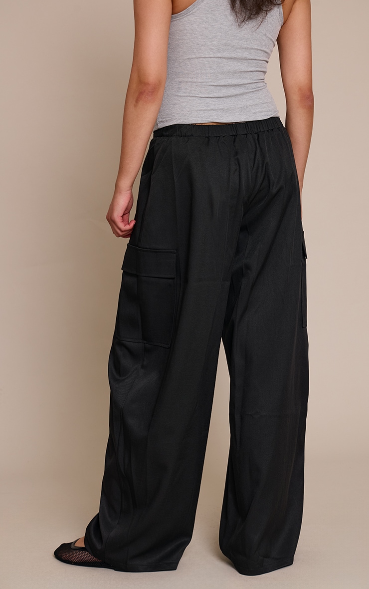 Black Woven Wide Leg Cargos image 3