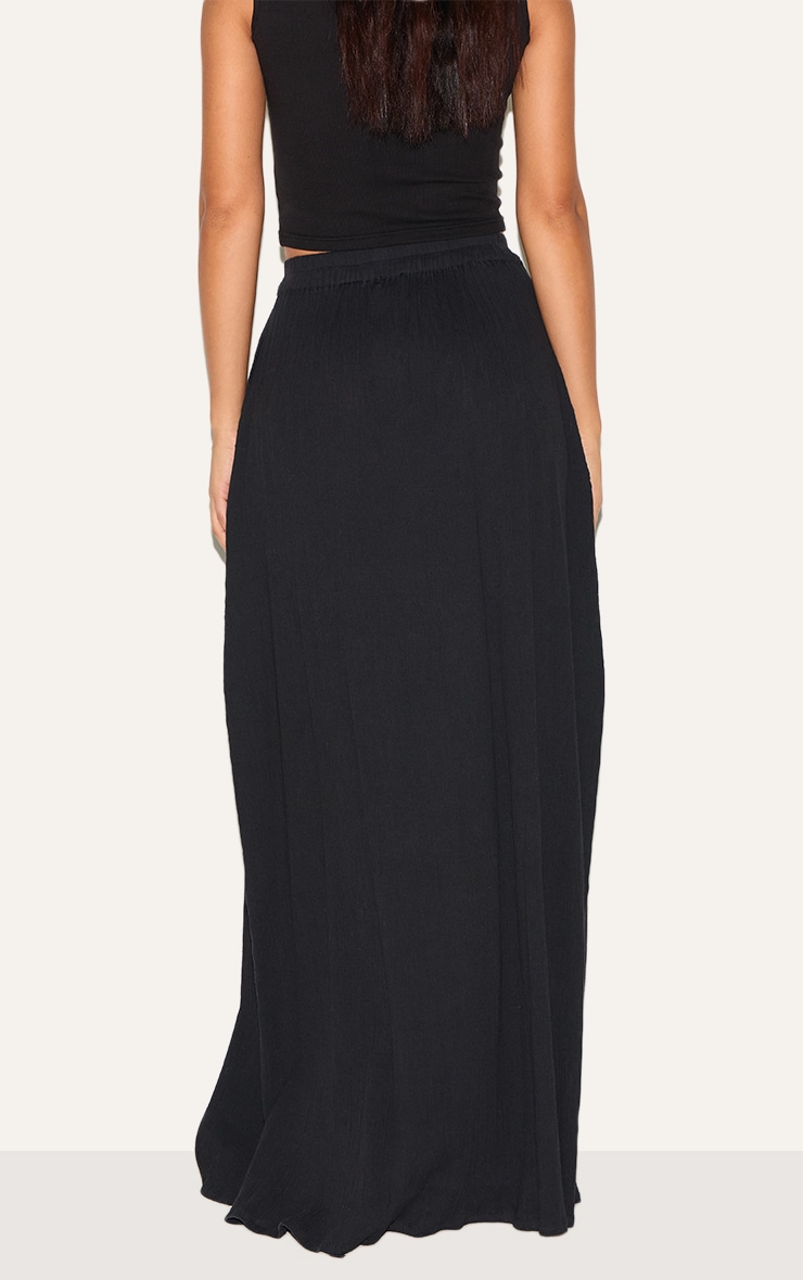 Tall Black Cotton Cheesecloth Elasticated Waist Maxi Skirt image 3