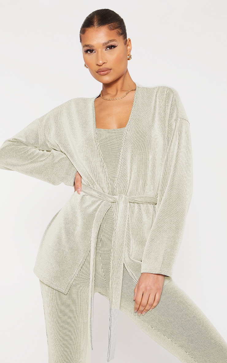 Cream Ribbed Belted Waist Cardigan | Co-Ords | PrettyLittleThing