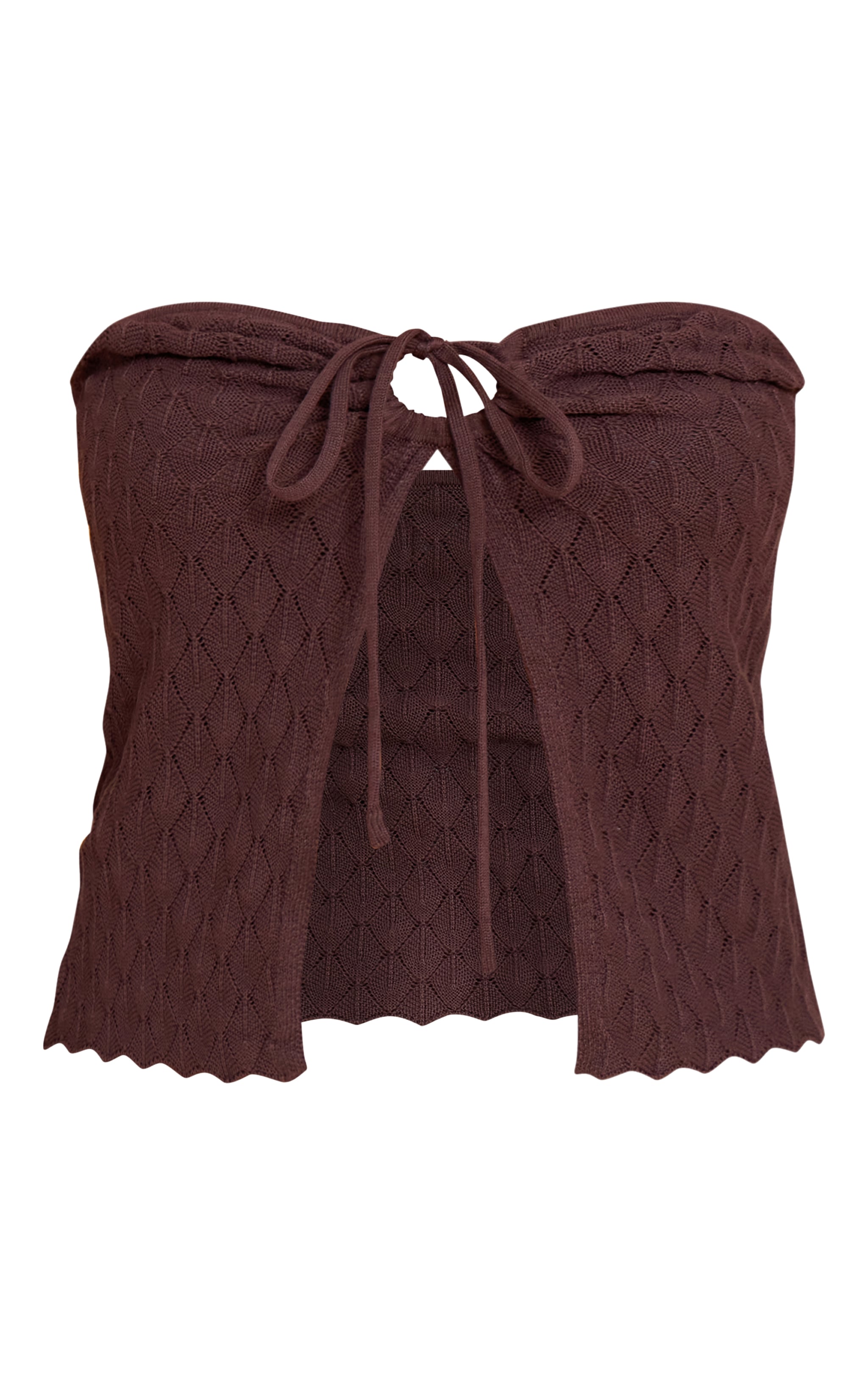 Chocolate Textured Crochet Knit Bandeau Open Top image 5