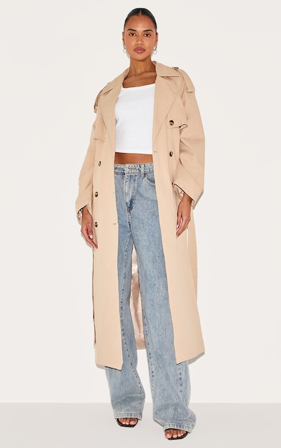 Trench ceinturé beige à double boutonnière
