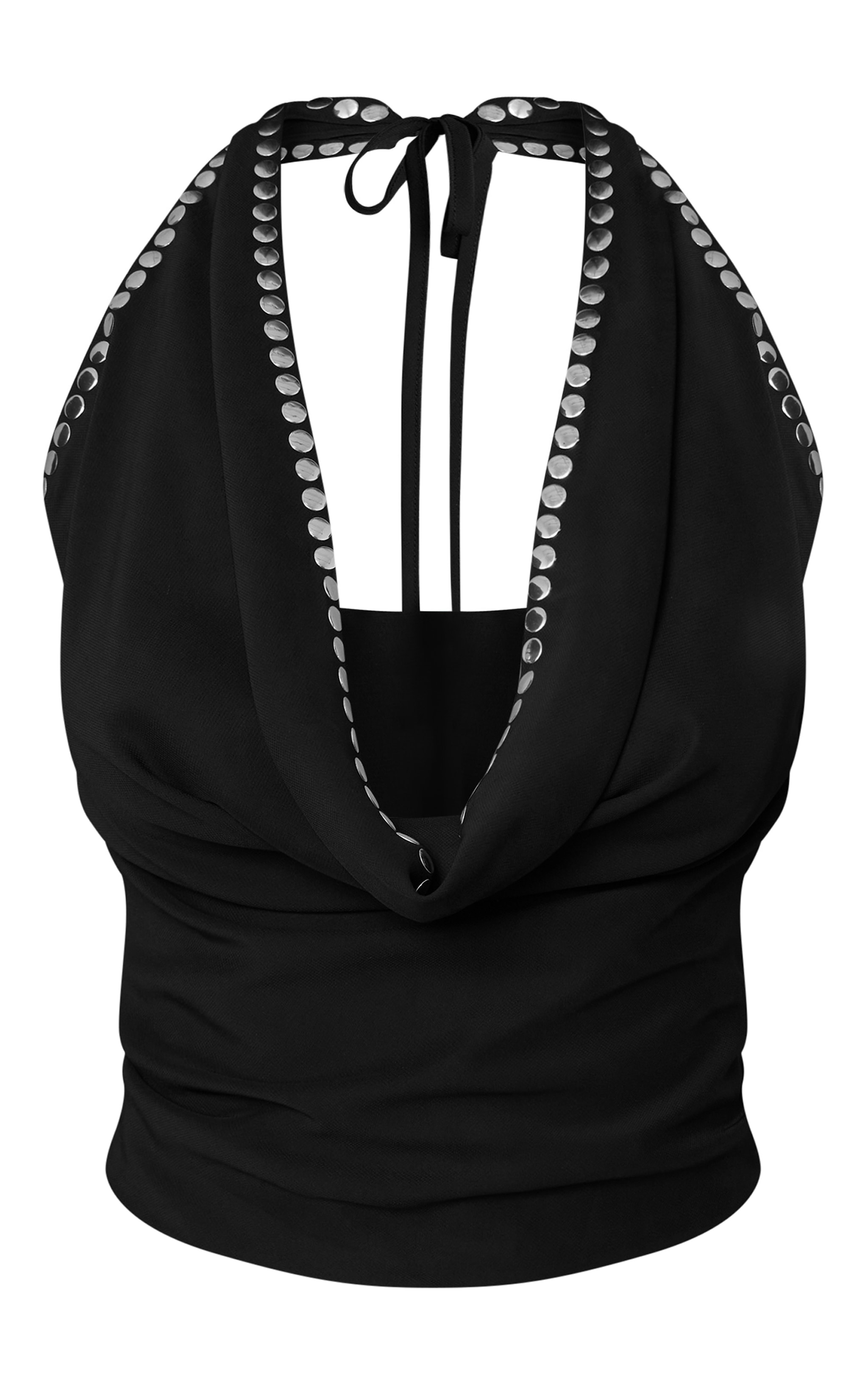 Top en mousseline de soie noire à décolleté bénitier et clous image 5