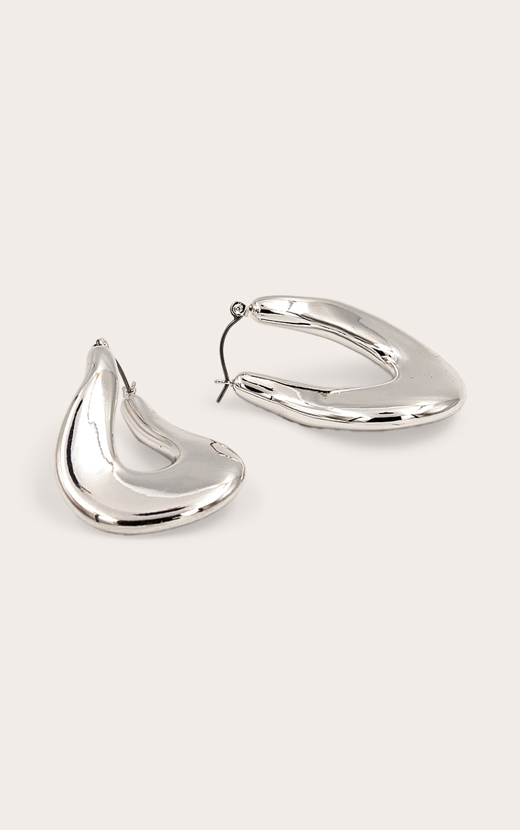 Silver Thick Abstract Twist Hoop Earrings image 3